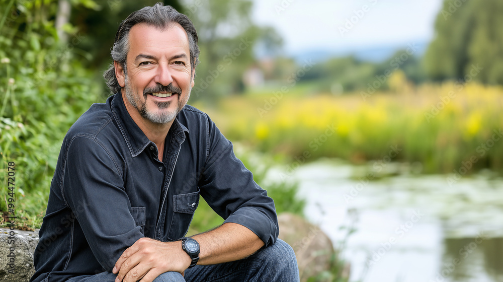 Portrait of a mature man with a beard in a dark shirt Portrait of a mature man with a beard in a dark shirt