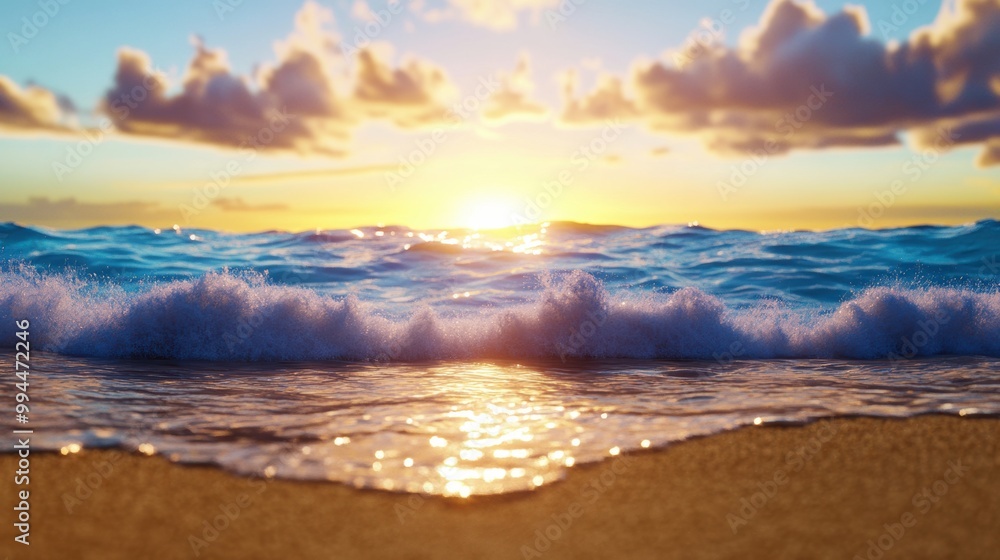 Obraz premium Serene Sunrise Over Gentle Waves at the Beach