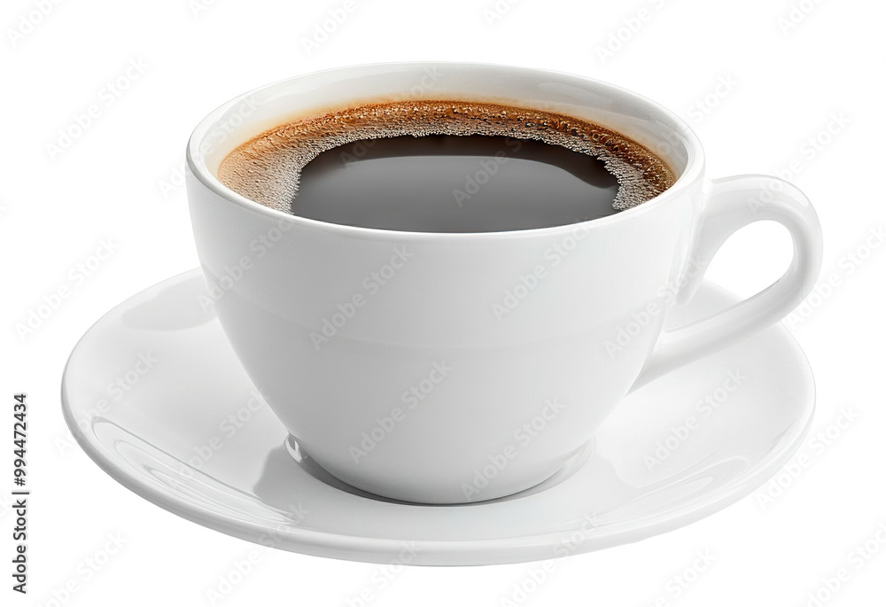 Classic cup of black coffee in a white ceramic mug, isolated on transparent cutout background Classic cup of black coffee in a white ceramic mug, isolated on transparent cutout background