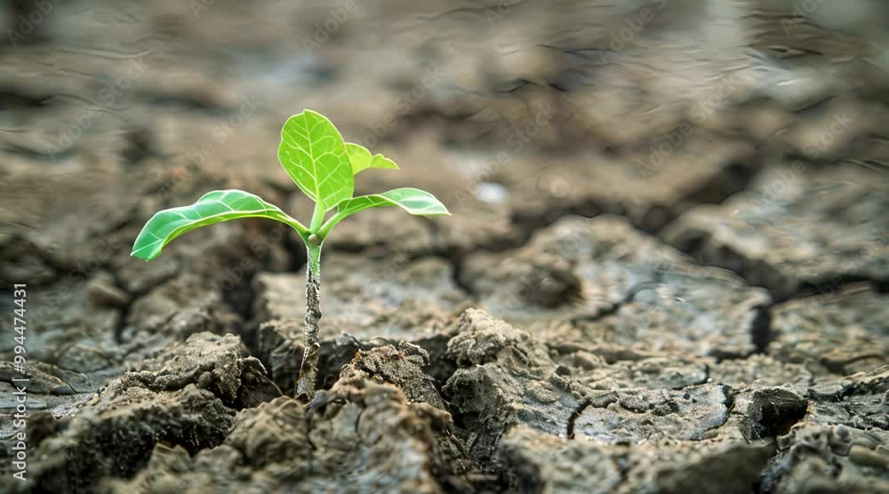 A Tiny Sprout Pushing Through Dry, Cracked Earth A Tiny Sprout Pushing Through Dry, Cracked Earth