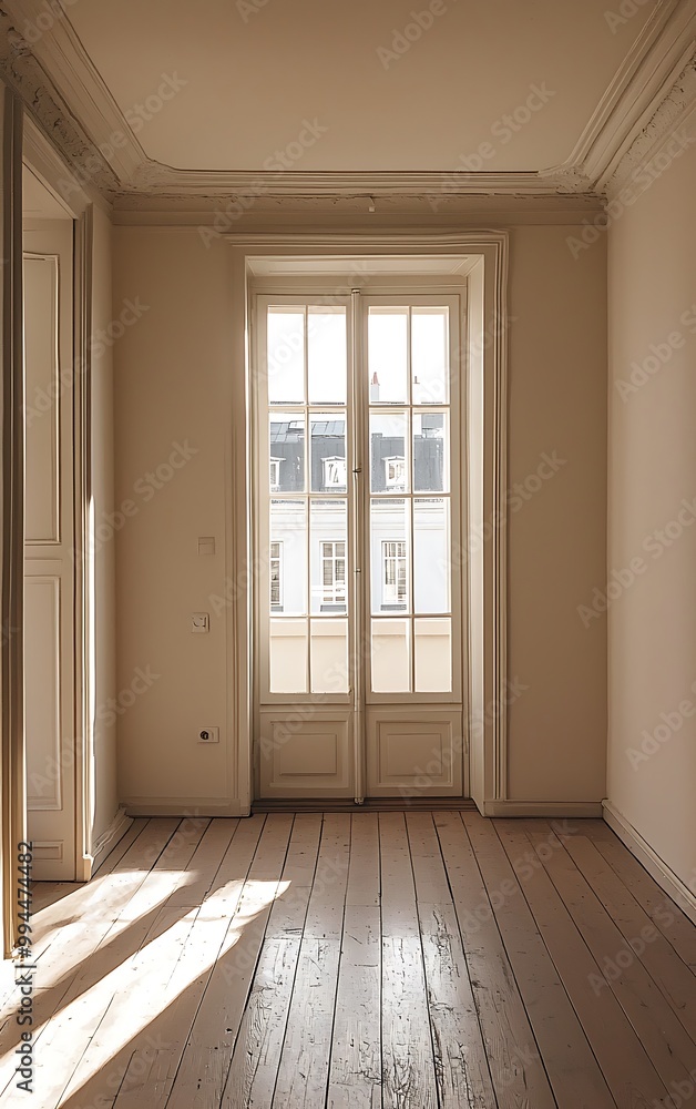 Empty Room with Sunlight Streaming Through Window and White Walls Empty Room with Sunlight Streaming Through Window and White Walls