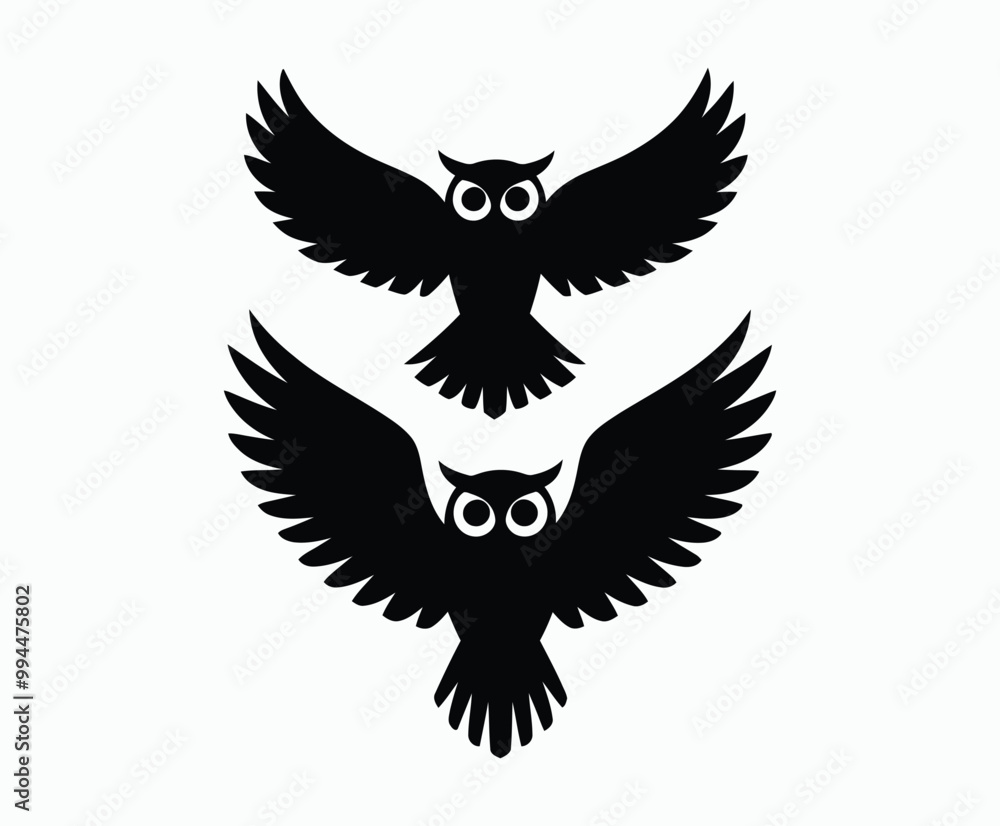 Obraz premium Owl bird silhouette editable EPS vector isolated illustration template on a white background