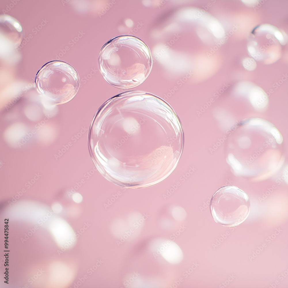 Clear bubbles floating in light pink background Clear bubbles floating in light pink background