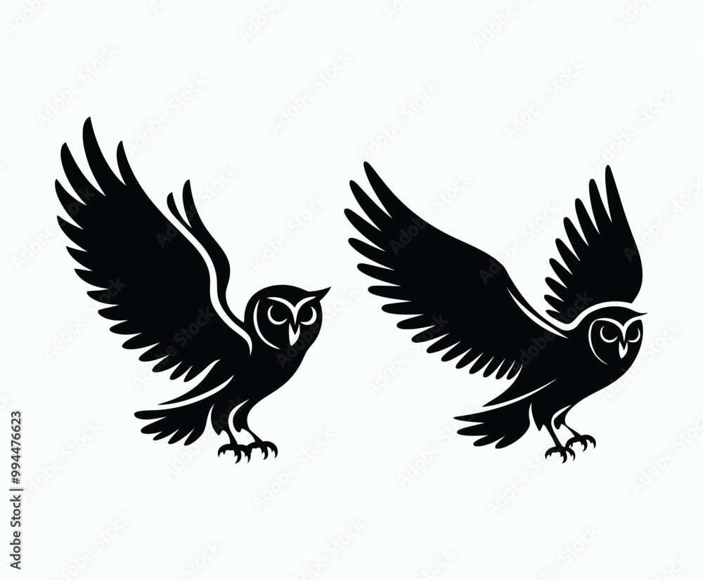 Obraz premium Owl bird silhouette editable EPS vector isolated illustration template on a white background