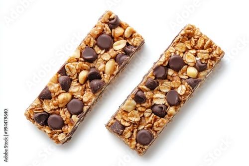 The image shows a protein snack energy bar made from almonds, nuts, and other ingredients, which is a healthy food that is very nutrient dense.