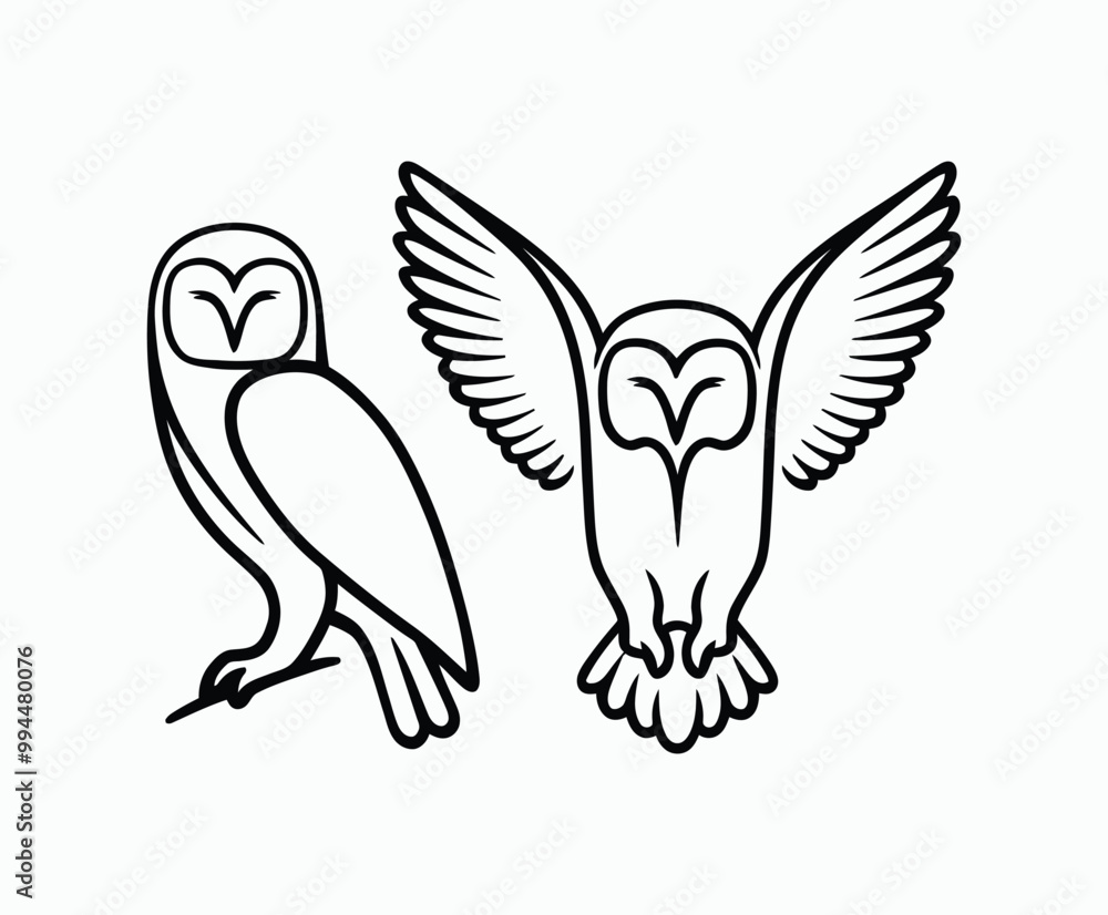 Obraz premium Owl bird silhouette editable EPS vector isolated illustration template on a white background