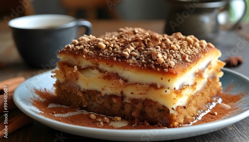 Cinnamon coffee cake adorned with rich, crumbly streusel topping