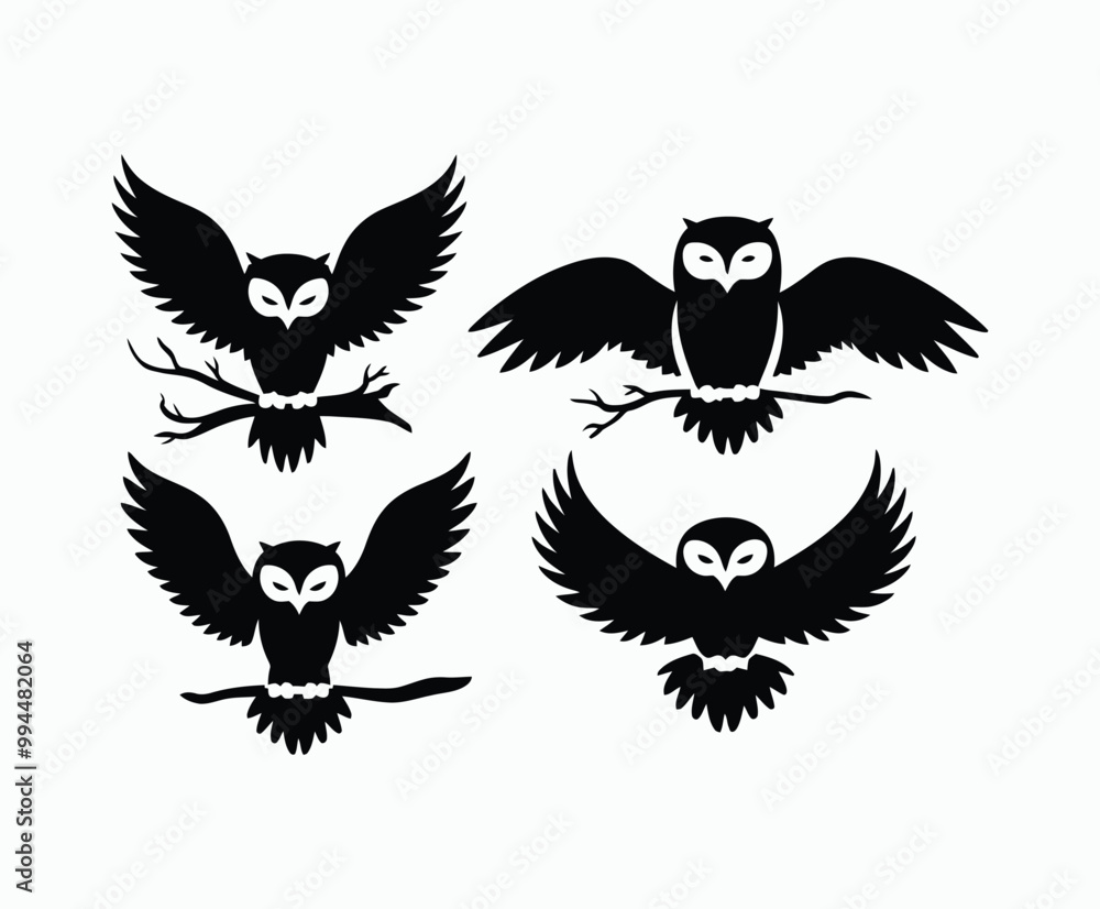 Obraz premium Owl bird silhouette editable EPS vector isolated illustration template on a white background
