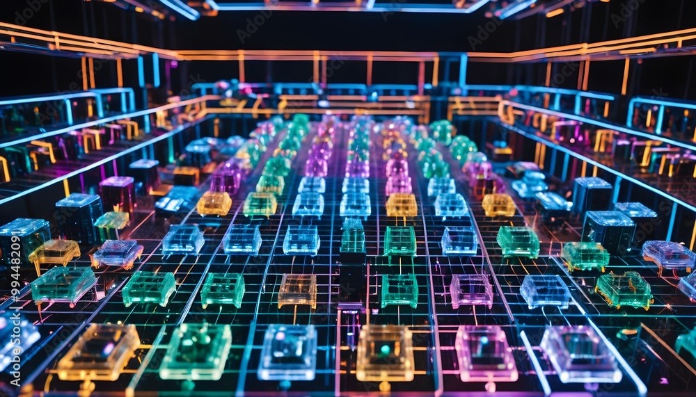 Obraz premium Futuristic Neon Visualization of Machine Learning AI Networks