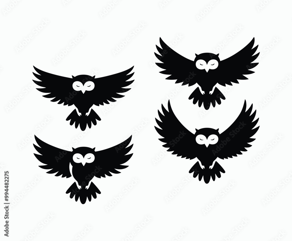 Fototapeta premium Owl bird silhouette editable EPS vector isolated illustration template on a white background