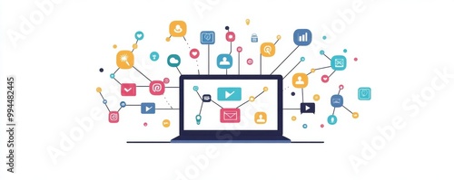 Wallpaper Mural Digital laptop with social media icons illustrating online connectivity and networking Torontodigital.ca