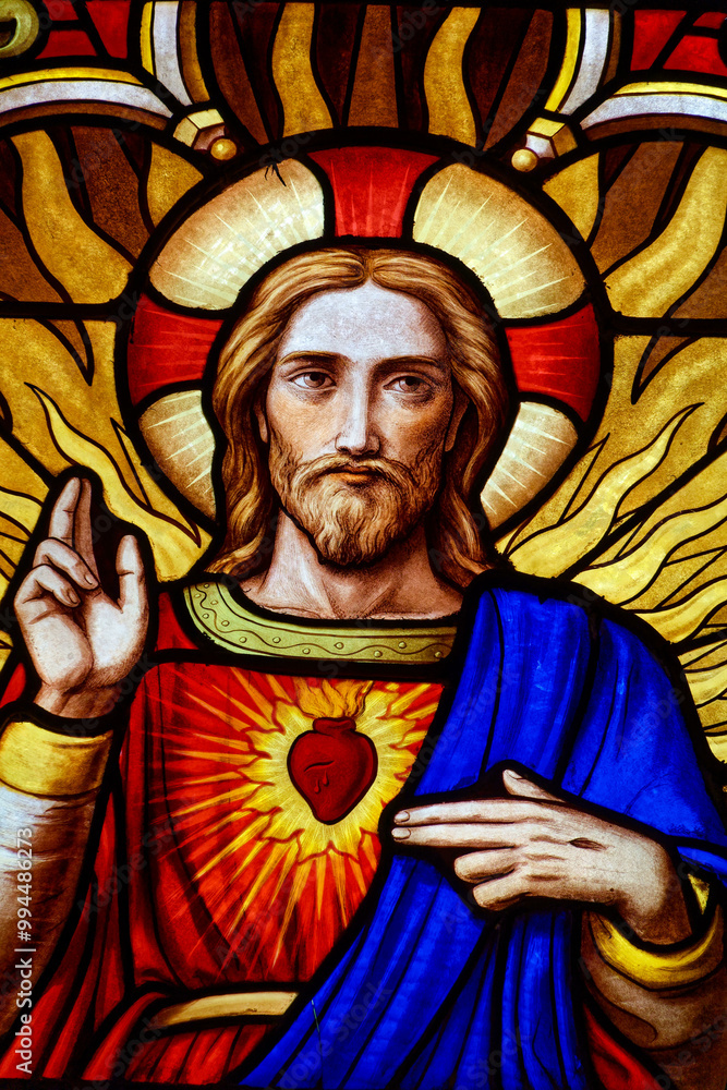 Stained glass of Sacred Heart of Jesus Christ.. Stained glass of Sacred Heart of Jesus Christ..