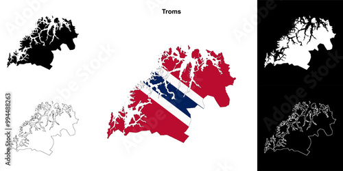 Troms county outline map set
