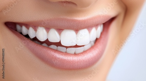 Bright and healthy smile showcasing perfect teeth in a close-up view with cle...