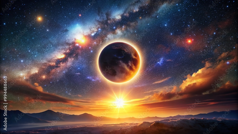 Obraz premium Stunning Eclipse Background with Celestial Phenomenon and Starry Night Sky for Creative Projects