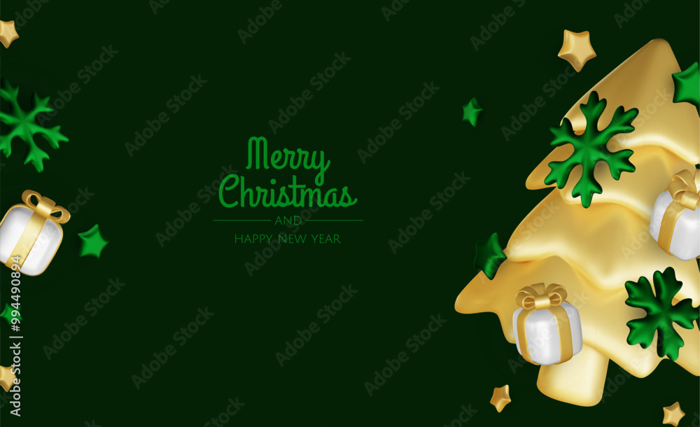 Happy New Year and Merry Christmas. Christmas holiday background with realistic 3d objects,gold and red bauble balls, conical metal stars. Levitation falling design composition. Happy New Year and Merry Christmas. Christmas holiday background with realistic 3d objects,gold and red bauble balls, conical metal stars. Levitation falling design composition.