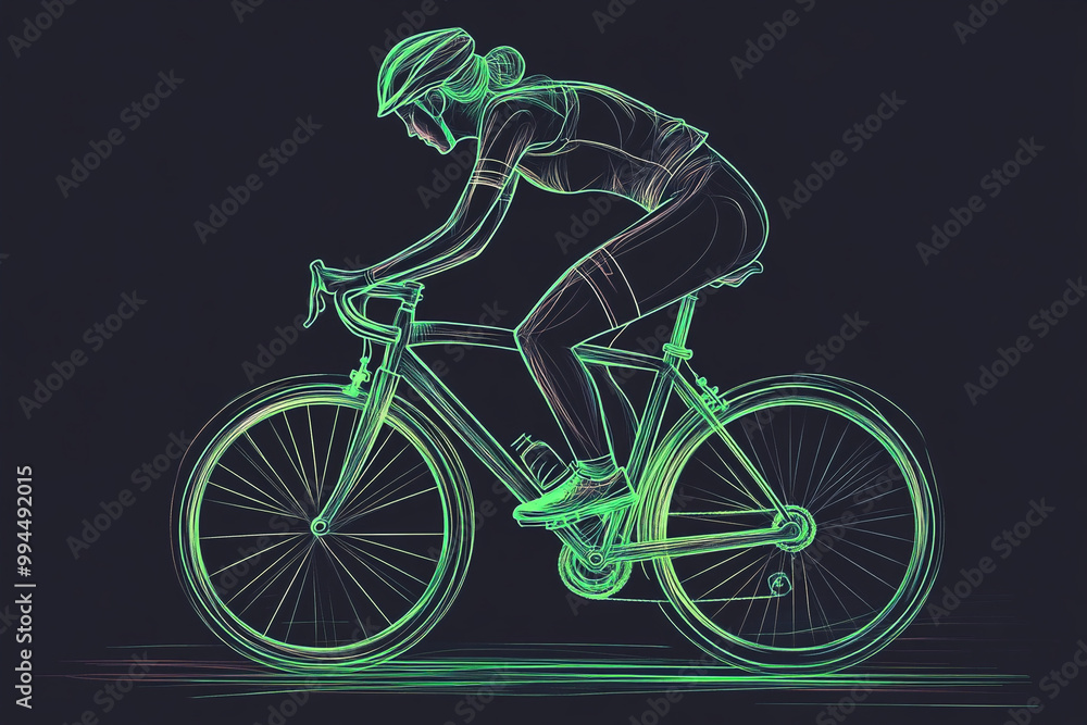 Fototapeta premium shape green neon bicycle on a black background