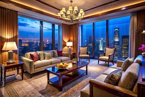 Wallpaper Mural Stunning Interior of a Luxury Hotel Suite Featuring Elegant Decor and Breathtaking City Views Torontodigital.ca