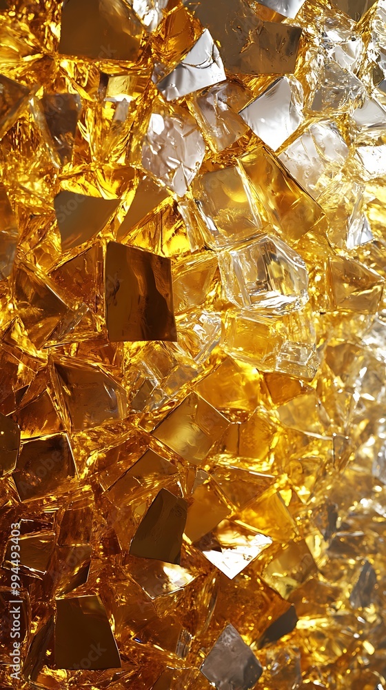 A beautiful wall made entirely from gold and silver colored glass pieces image A beautiful wall made entirely from gold and silver colored glass pieces image