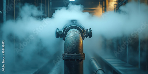Steam Rising From a Large Metal Pipe