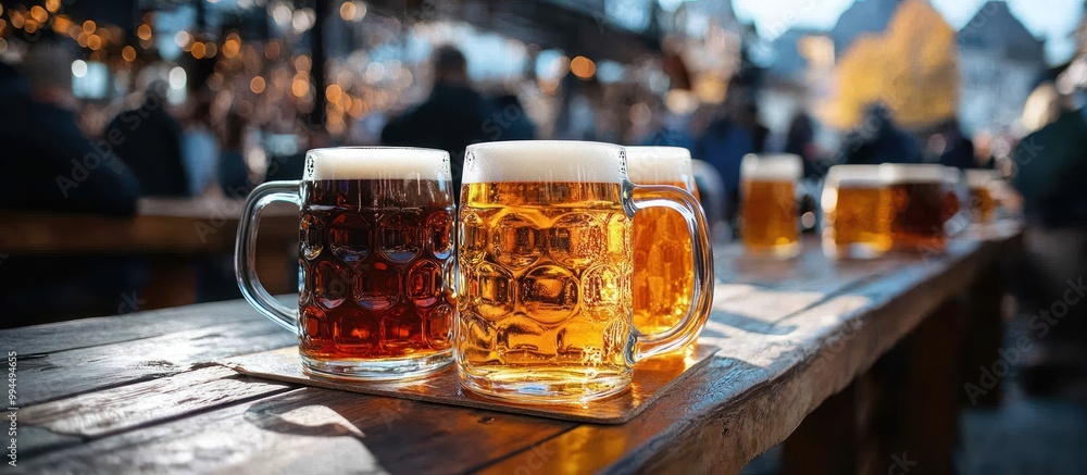 Beer Glasses on a Wooden Table Beer Glasses on a Wooden Table