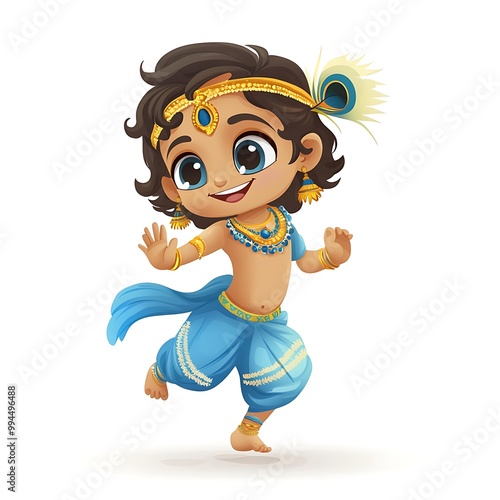 Cute cartoon illustration of baby Krishna dancing