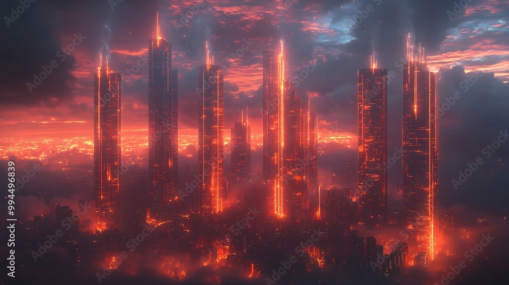 Futuristic Cityscape with Glowing Skyscrapers at Night Futuristic Cityscape with Glowing Skyscrapers at Night