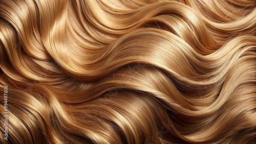 Long wavy hair background. Curly honey colour hair. Haircare beauty products, shampoo and lotion. Hair Care Spa and wellness. Selective focus