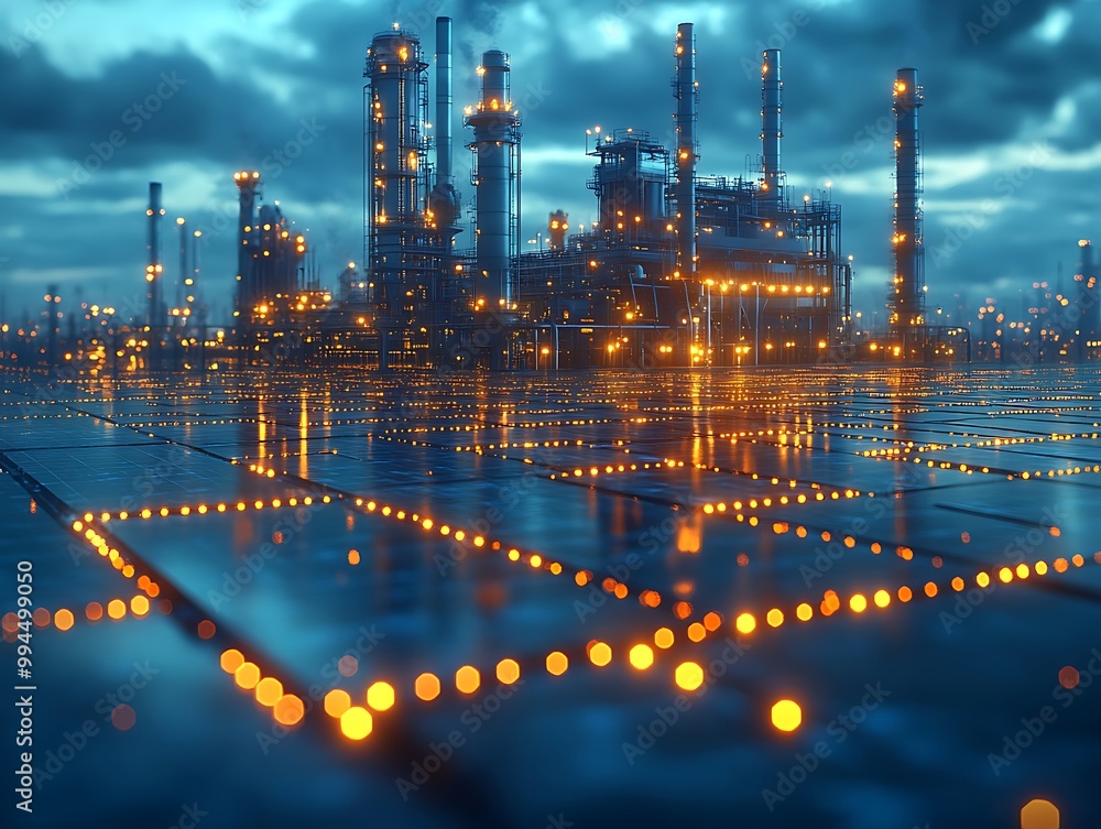 Naklejka premium Industrial Complex at Night: A Modern Architectural Masterpiece