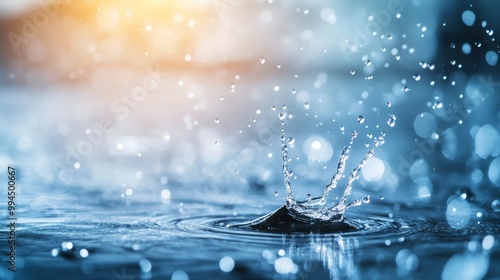 Raindrops creating ripples on water surface under soft glowing lights during ...