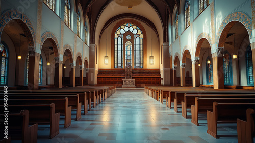 Synagogue Silence, an empty synagogue, symbolizing solemnity and contemplation, with copy space, Yom Kippur photo