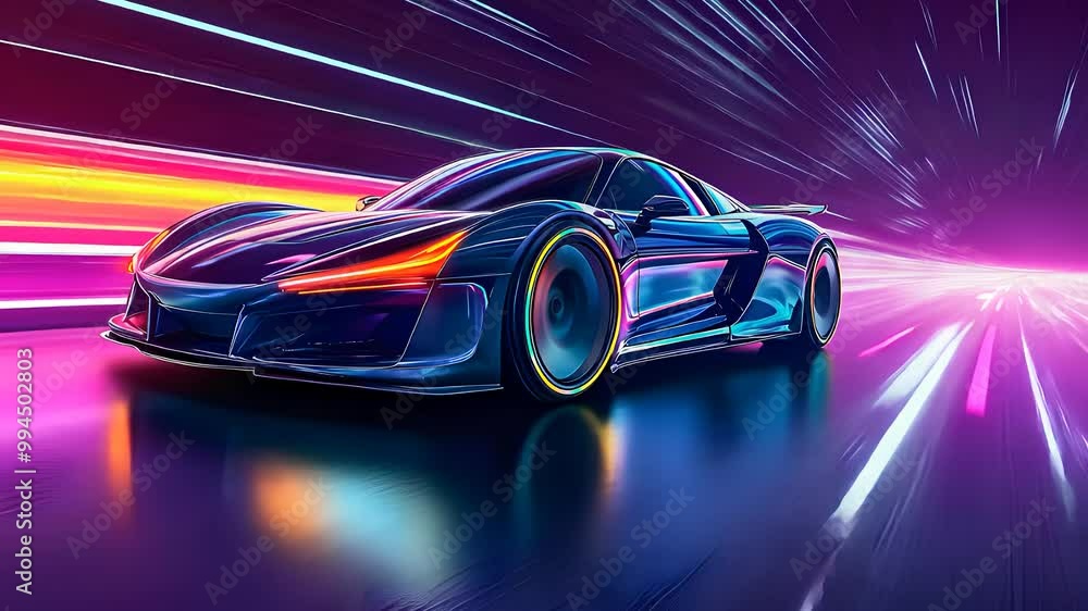 Futuristic sports car speeding through neon lights, showcasing high-performance technology, sleek design, and dynamic motion in a digital world.
Futuristic sports car speeding through neon lights, showcasing high-performance technology, sleek design, and dynamic motion in a digital world.