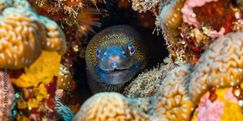 Moray Eel in Coral Reef photo