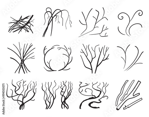 Branches pile icon isolated. Dry twigs pile ready for campfire, black sticks, boughs heap symbol, dry thin branches, brushwood