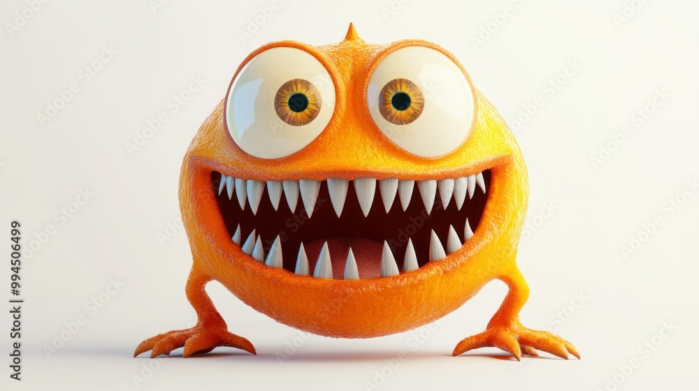Orange Cartoon Monster with Large Eyes and Sharp Teeth Orange Cartoon Monster with Large Eyes and Sharp Teeth