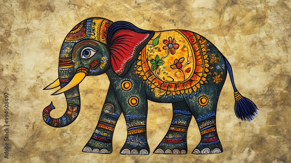 Obraz premium Classical Madhubani Painting Art, Abstract Image, Texture, Pattern Background, Wallpaper, Cover and Screen for Smartphone, PC, Laptop, 9:16 and 16:9 Aspect Ratio