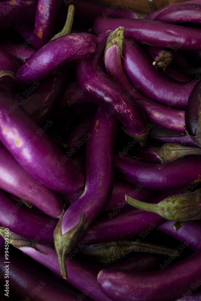 Close-Up of Fresh Purple Eggplants Close-Up of Fresh Purple Eggplants
