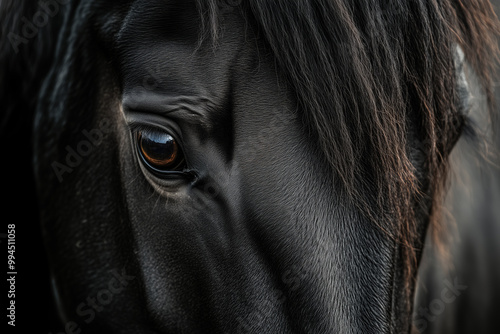 Close-up of a wild horse's eye reflecting strength and mystique