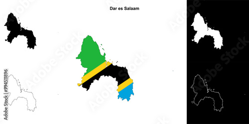 Dar es Salaam region outline map set