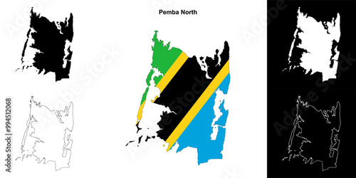 Pemba North region outline map set