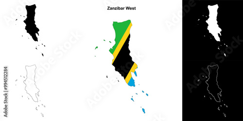 Zanzibar West region outline map set