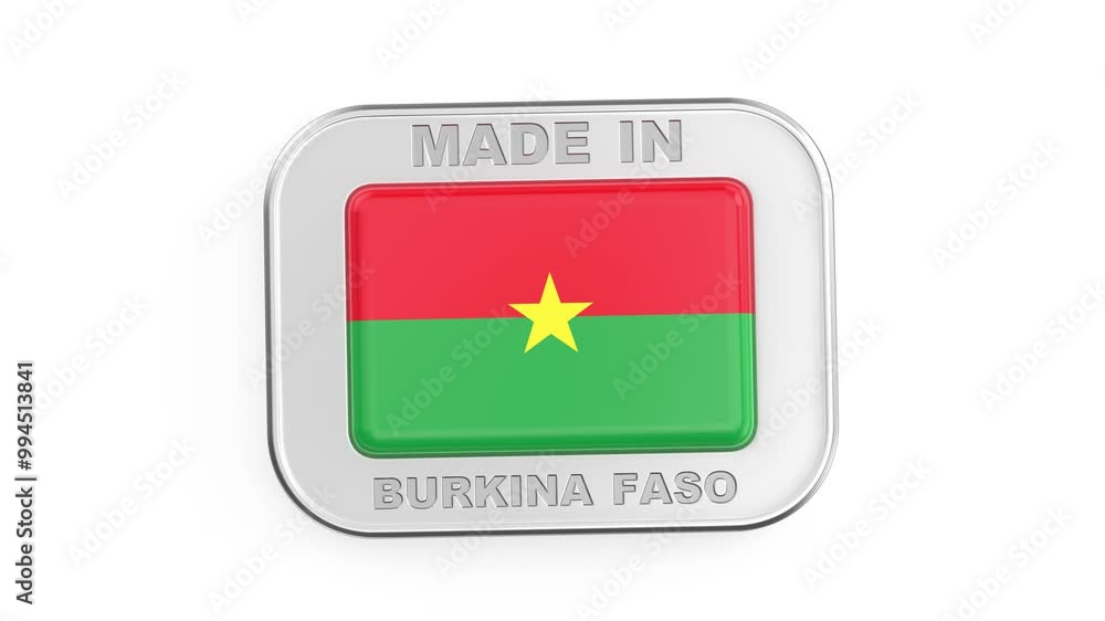 Made in Burkina Faso, silver badge with the national flag of Burkina Faso
Made in Burkina Faso, silver badge with the national flag of Burkina Faso
