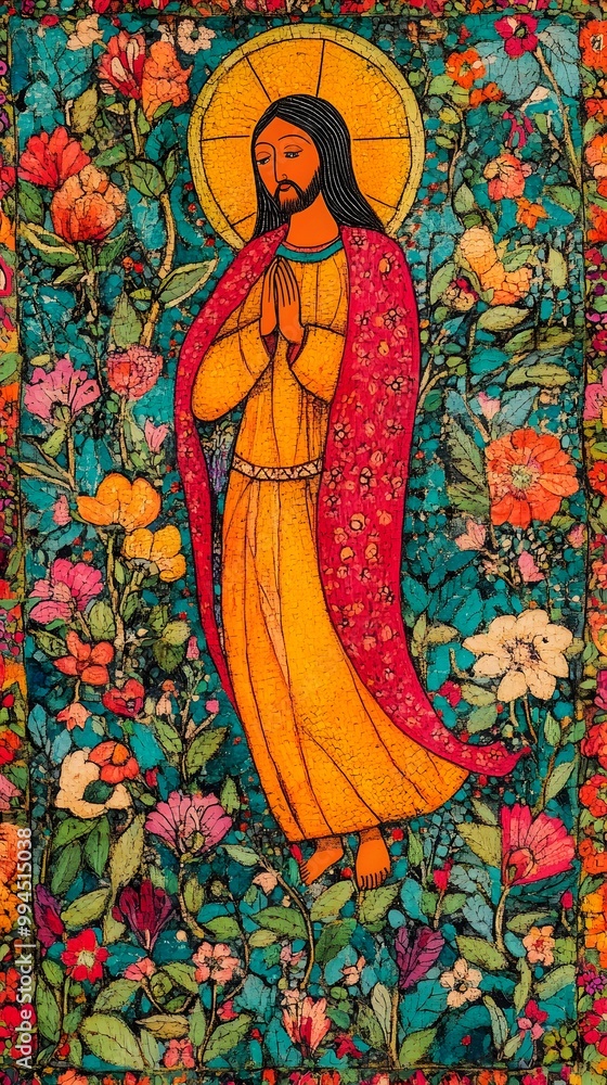 Fototapeta premium Classical Madhubani Painting Art, Abstract Image, Texture, Pattern Background, Wallpaper, Cover and Screen for Smartphone, PC, Laptop, 9:16 and 16:9 Aspect Ratio