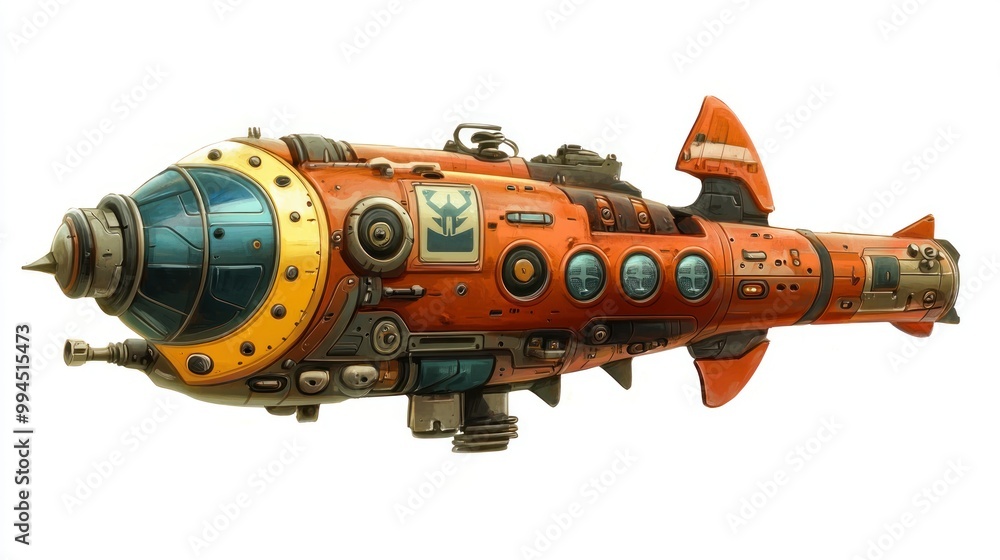 Futuristic Orange and Yellow Submarine with Multiple Windows Futuristic Orange and Yellow Submarine with Multiple Windows
