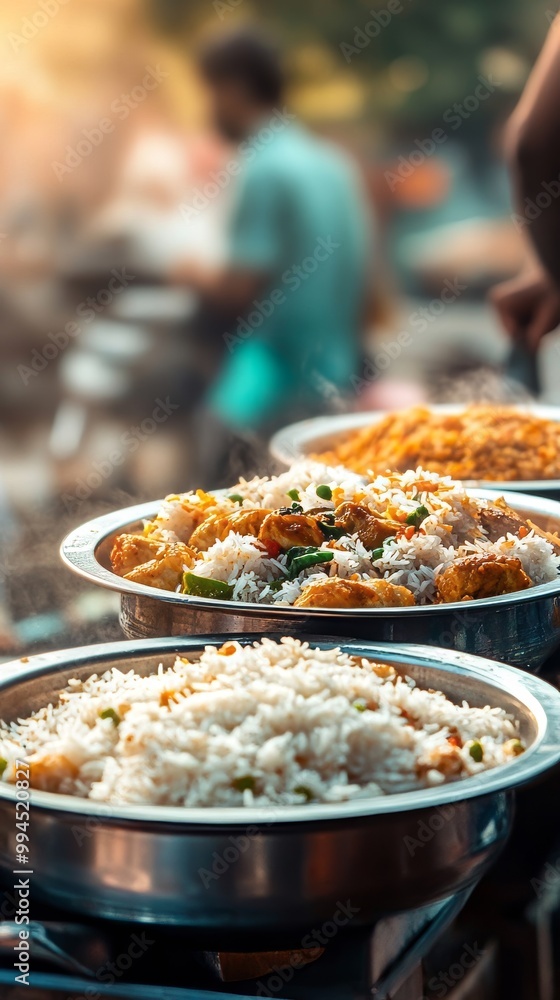 In the marketplace, an Egyptian dish known as Koshari dishes includes rice, lentils, and pasta In the marketplace, an Egyptian dish known as Koshari dishes includes rice, lentils, and pasta