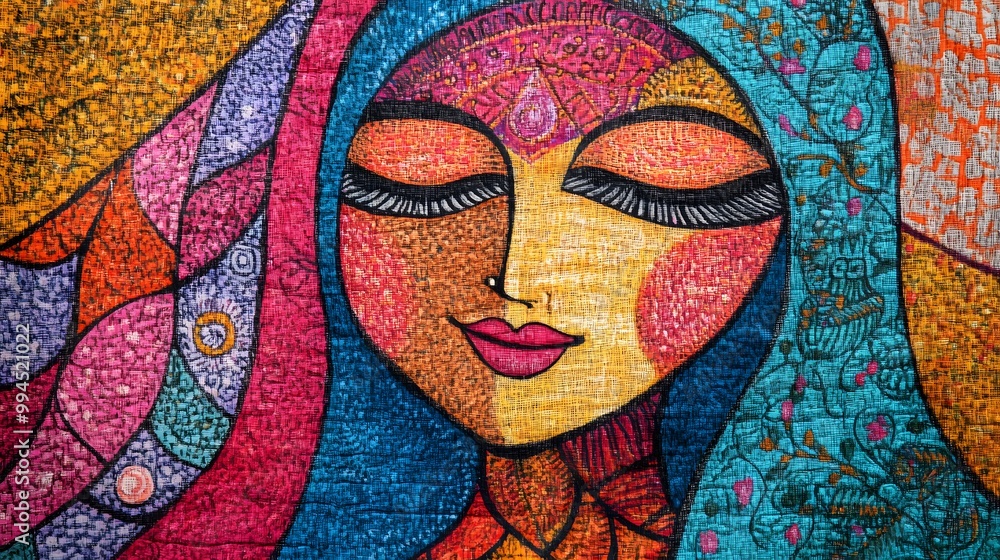 Fototapeta premium Classical Madhubani Painting Art, Abstract Image, Texture, Pattern Background, Wallpaper, Cover and Screen for Smartphone, PC, Laptop, 9:16 and 16:9 Aspect Ratio