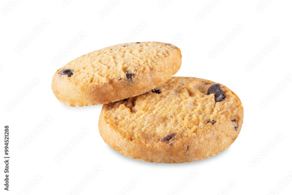 Chocolate chips oatmeal cookies on a white isolated background