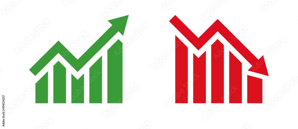 Icons of Growth and Decline Trend Chart with Green and Red Arrows Icons of Growth and Decline Trend Chart with Green and Red Arrows