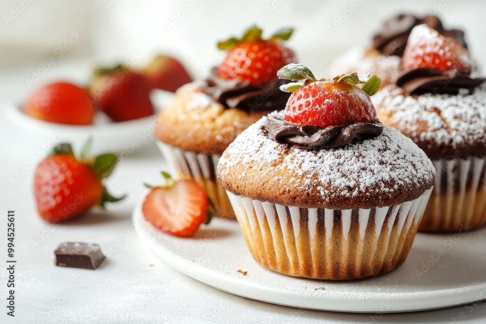 On a business breakfast buffet, a chocolate covered chocolate chip muffin frosted or sprinkled with icing sugar is an excellent choice On a business breakfast buffet, a chocolate covered chocolate chip muffin frosted or sprinkled with icing sugar is an excellent choice