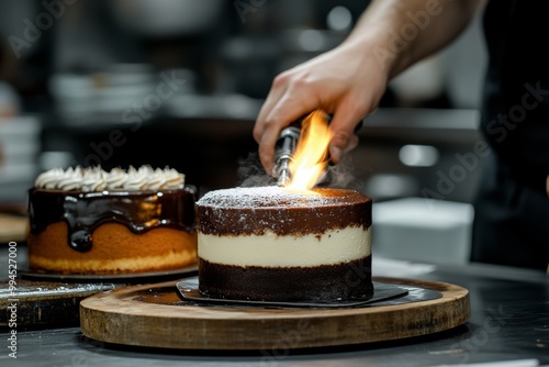 Using a hand torch to toast homemade smores dessert